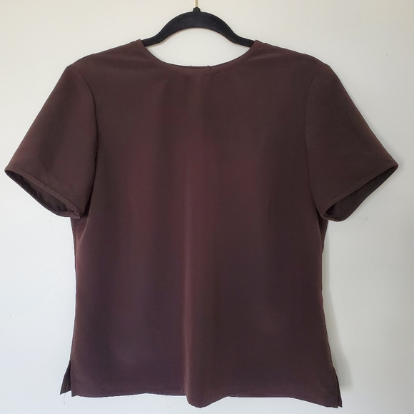 Vtg Liz Claiborne Brown Short Sleeve Round Neck Blouse Size 6 - Picture 3 of 16